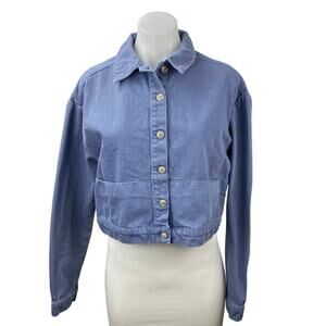 Urban Outfitters Women's Blue Collar Button Down Long Sleeve Crop Denim Jacket M
